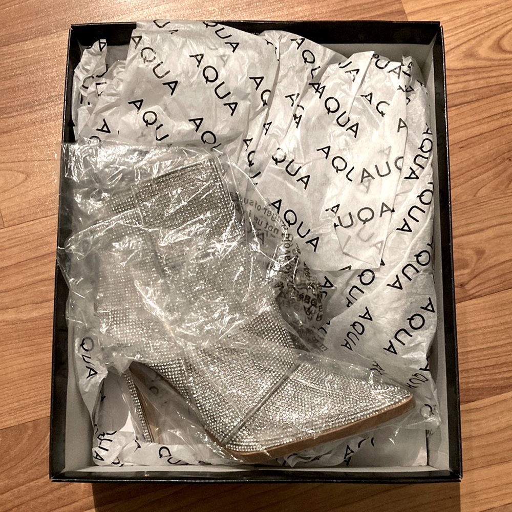 Aqua Rhinestone High-heel Booties